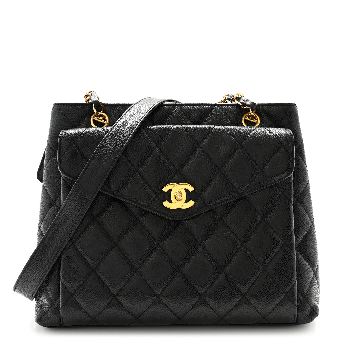 Caviar Quilted Flap Shoulder Bag Black