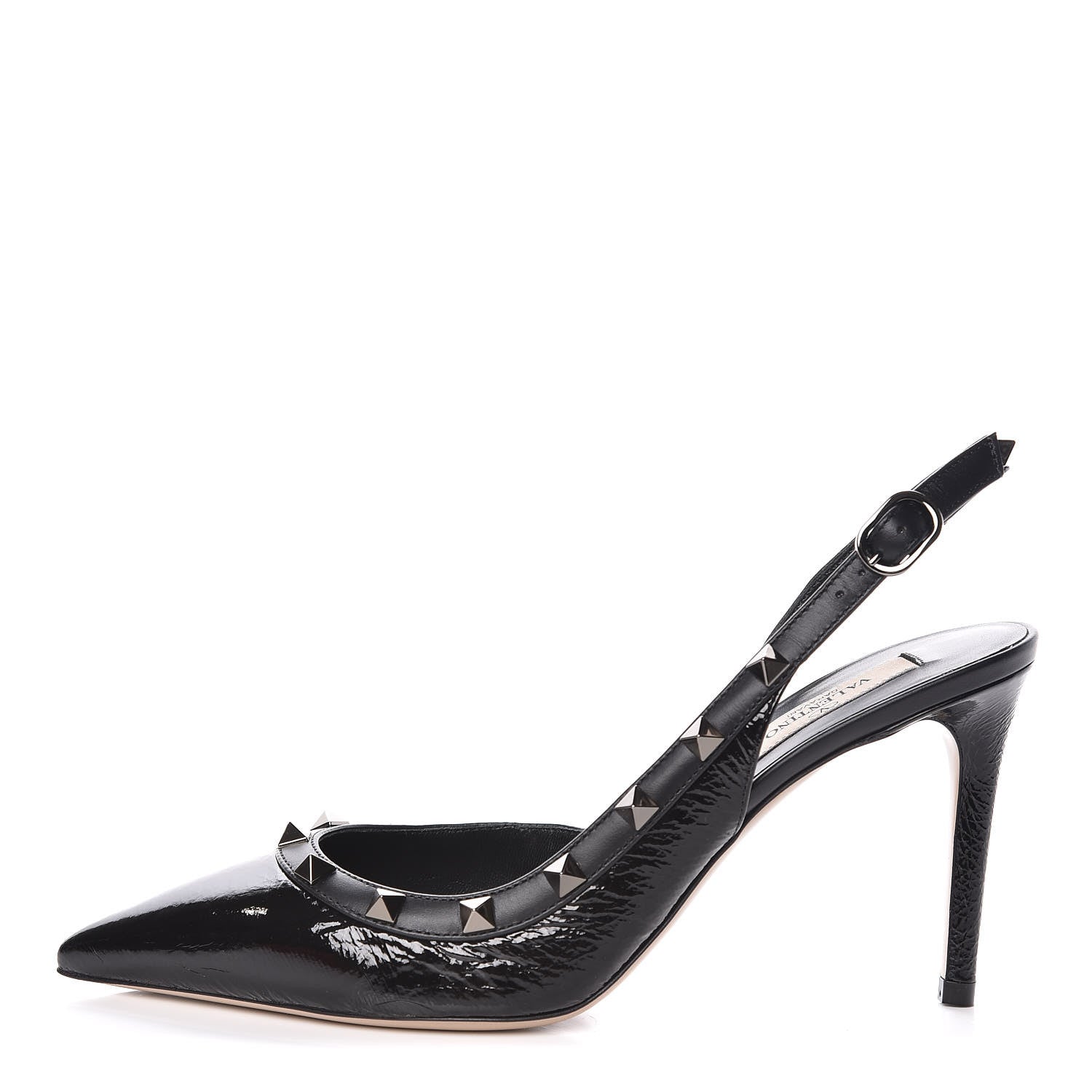 Valentino Garavani Wrinkled Patent Rockstud Half D'Orsay Slingback 85mm Pumps 37.5 Black 1 of 10
