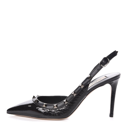 Valentino Garavani Wrinkled Patent Rockstud Half D'Orsay Slingback 85mm Pumps 37.5 Black 1 of 10