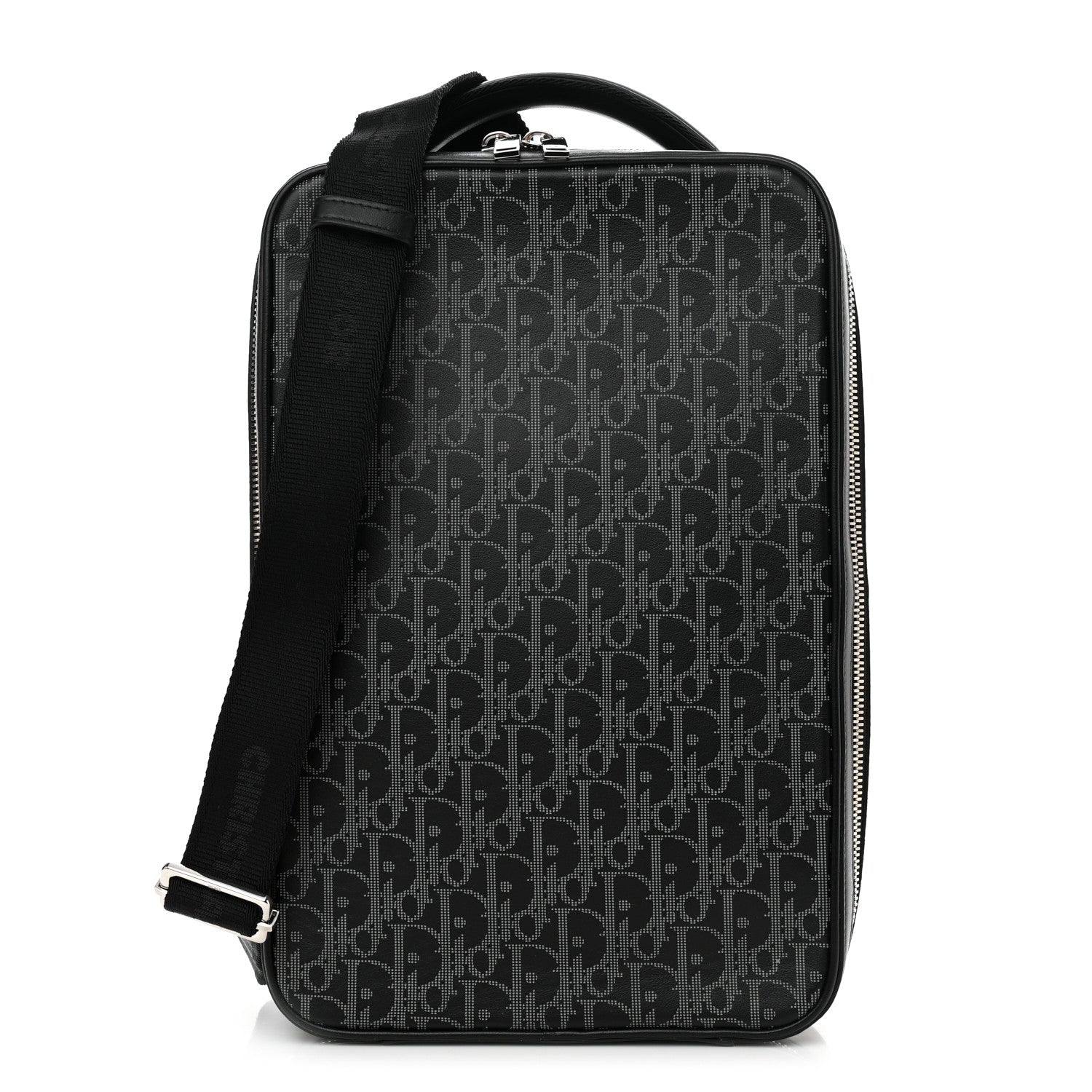 Christian Dior Calfskin Oblique Galaxy Perforated Marsupio World Tour Pelle Sling Black White 1 of 10