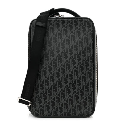 Christian Dior Calfskin Oblique Galaxy Perforated Marsupio World Tour Pelle Sling Black White 1 of 10