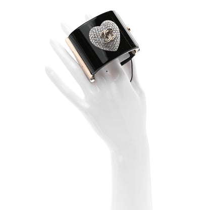 Chanel Resin Crystal Heart CC Cuff Bracelet Black 2 of 4