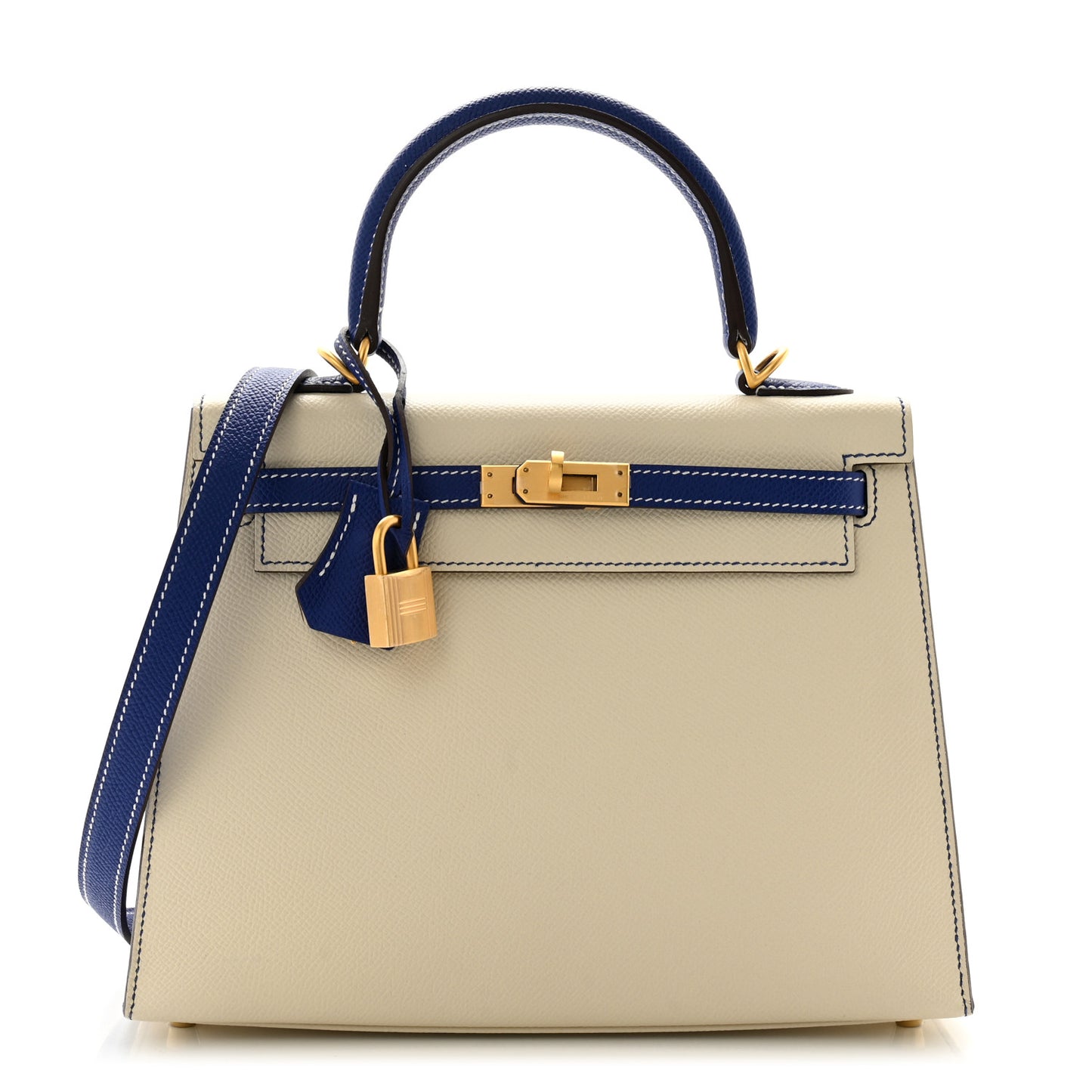 Epsom Bi-Color Horseshoe Kelly Sellier 25 Craie Bleu Electrique