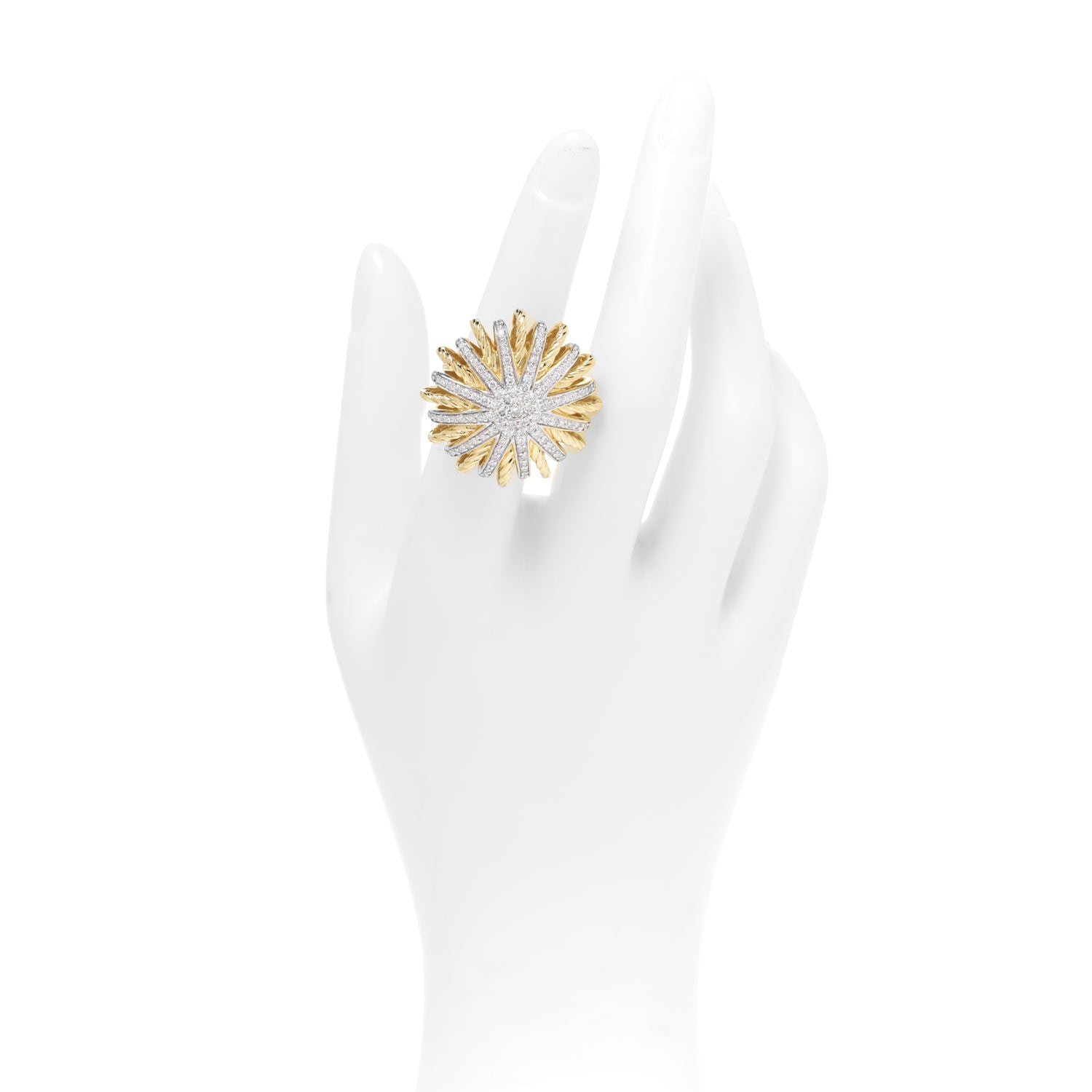 David Yurman 18K Yellow White Gold Diamond 30mm Starburst Ring 50 5.5 2 of 4
