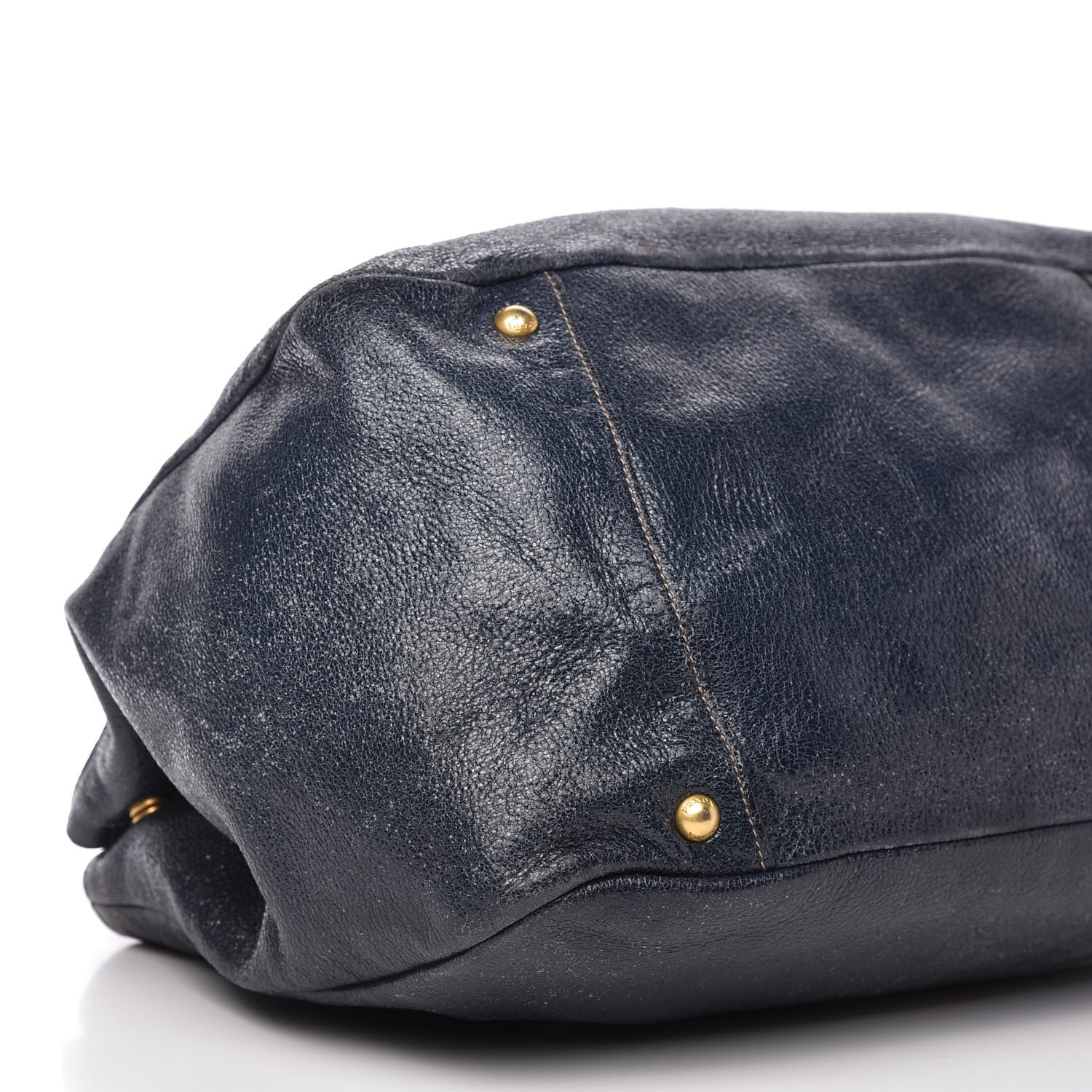 Prada Metallic Vitello Daino Tote Dark Blue 6 of 10