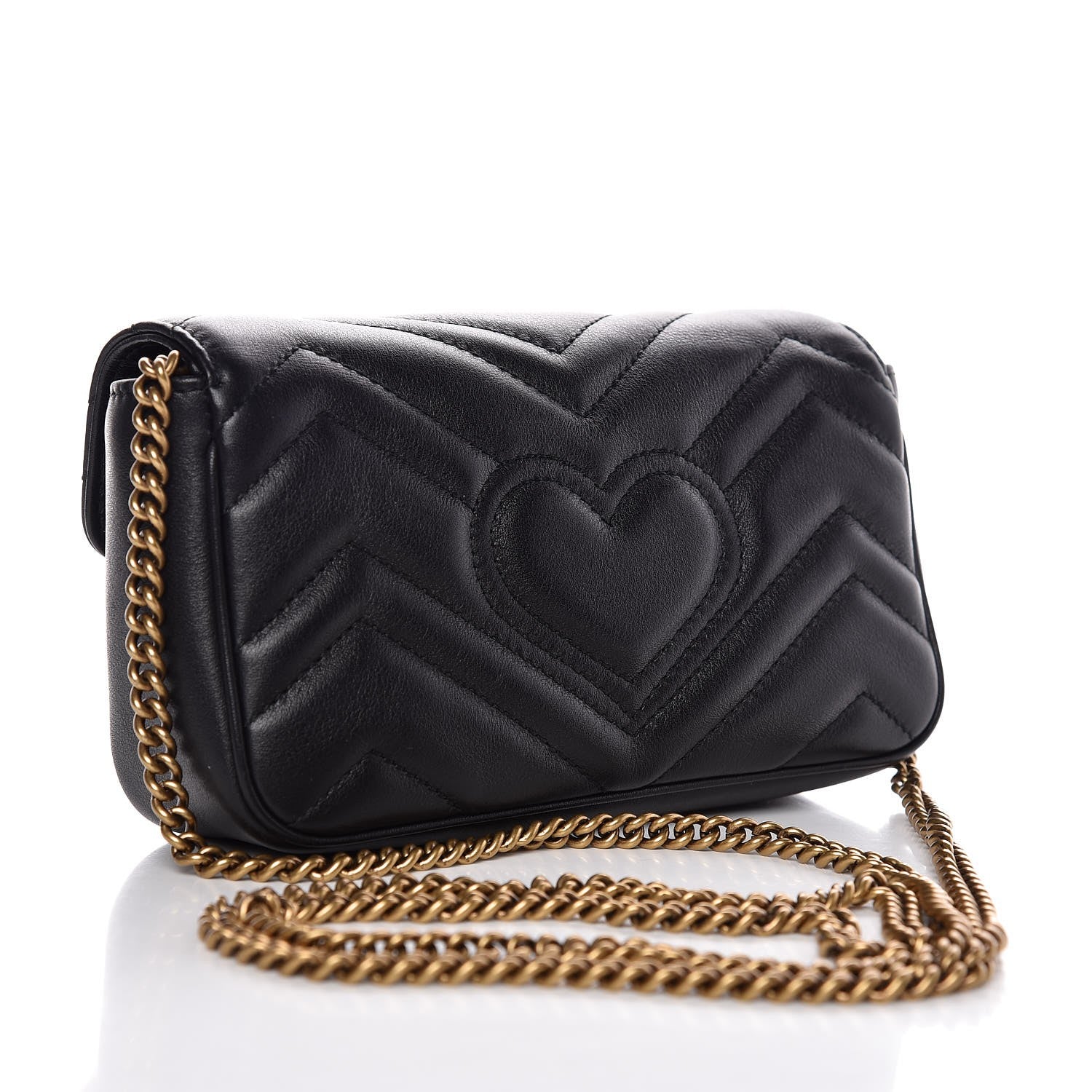 Gucci Calfskin Matelasse Super Mini GG Marmont Shoulder Bag Black 3 of 8