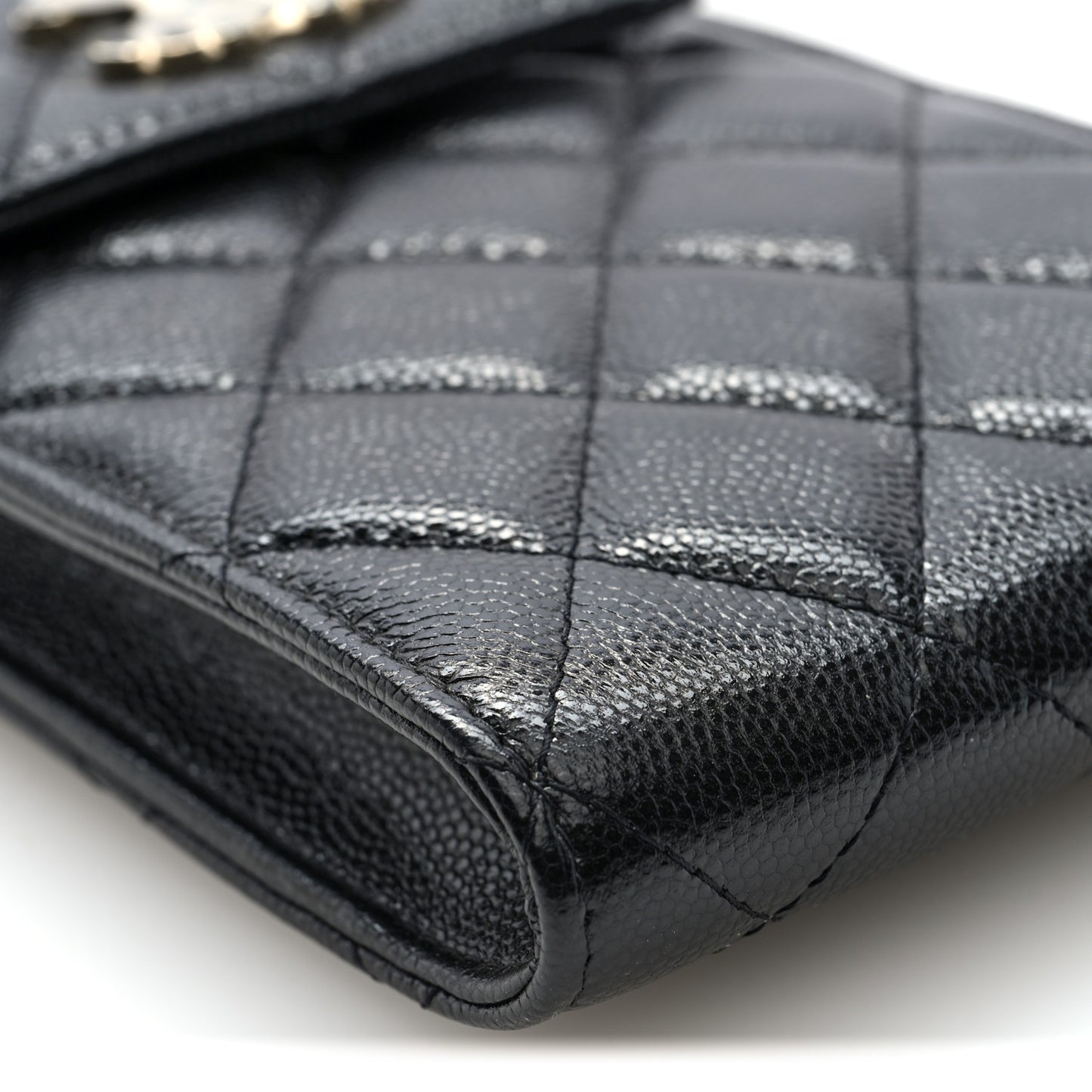Caviar Quilted Crystal CC Airpods Pro and Phone Case With Chain Black