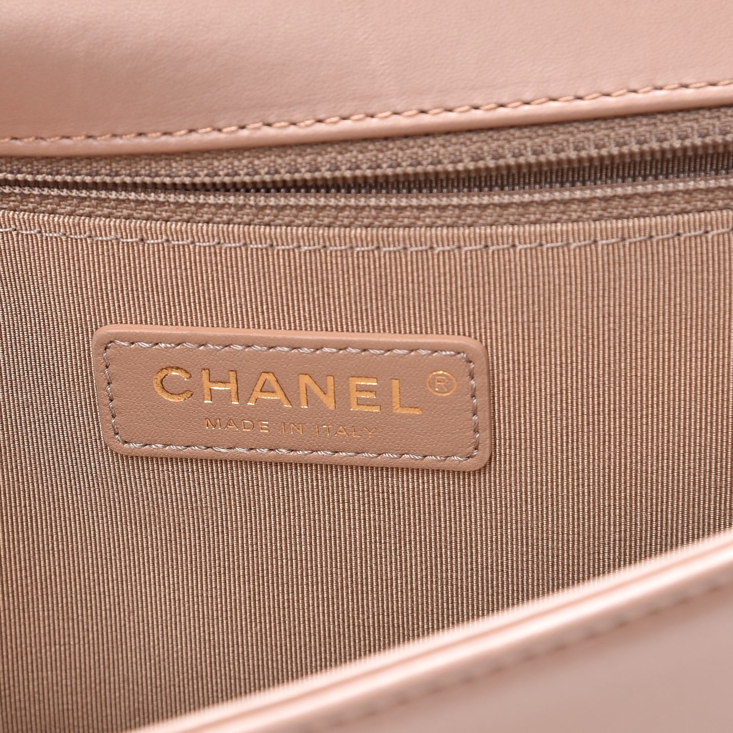 Calfskin Chevron New Medium Boy Flap Beige