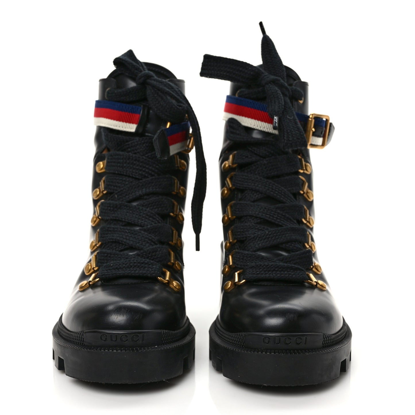 Calfskin Sylvie Web Lace Up Combat Boots 36.5 Black