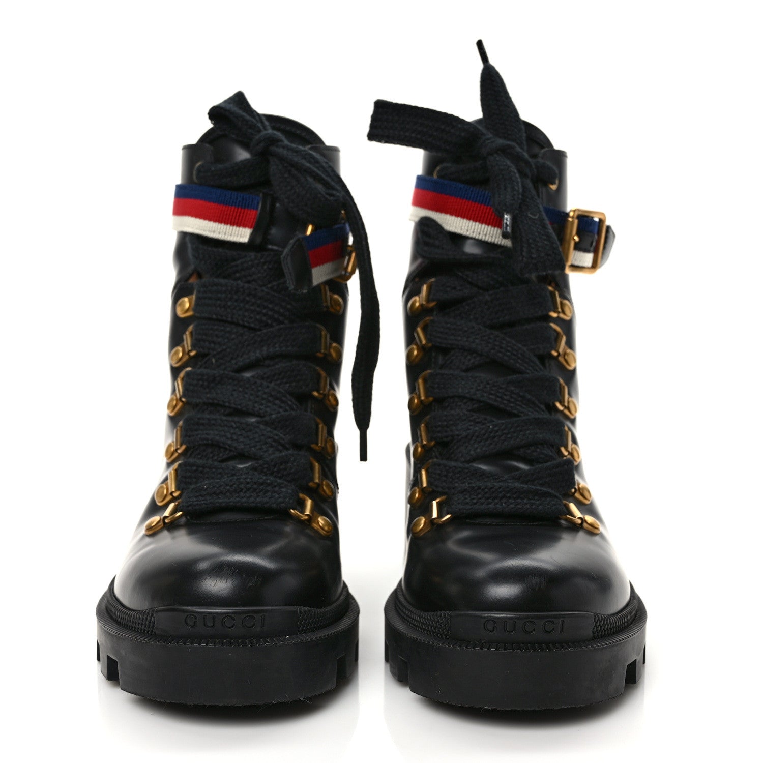 Gucci Calfskin Sylvie Web Lace Up Combat Boots 36.5 Black 2 of 8