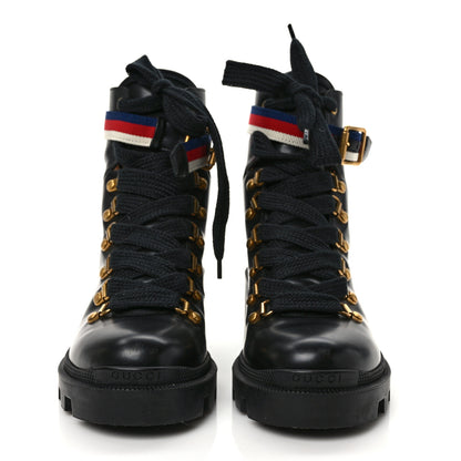 Gucci Calfskin Sylvie Web Lace Up Combat Boots 36.5 Black 2 of 8