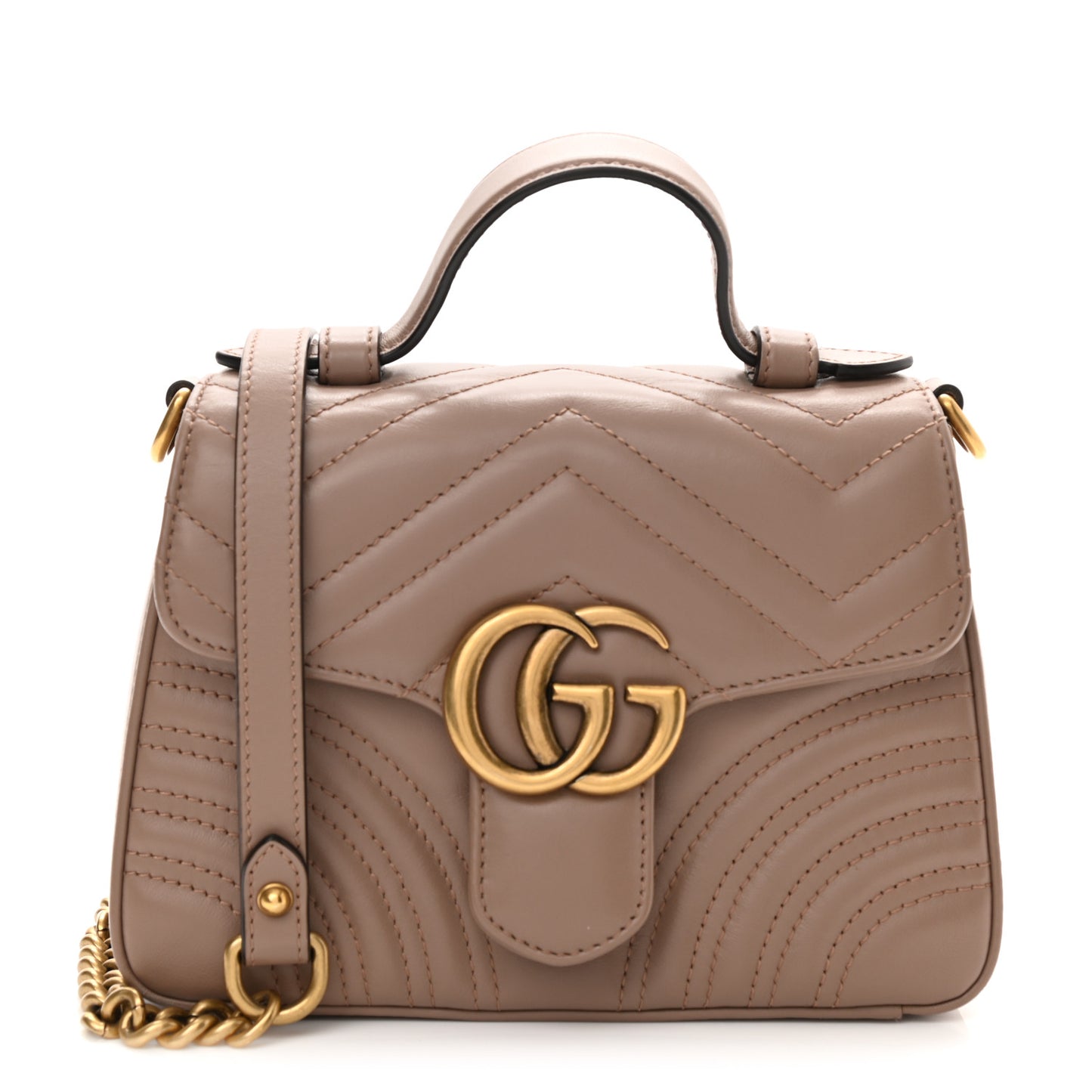 Calfskin Matelasse Mini GG Marmont Top Handle Shoulder Bag Porcelain Rose