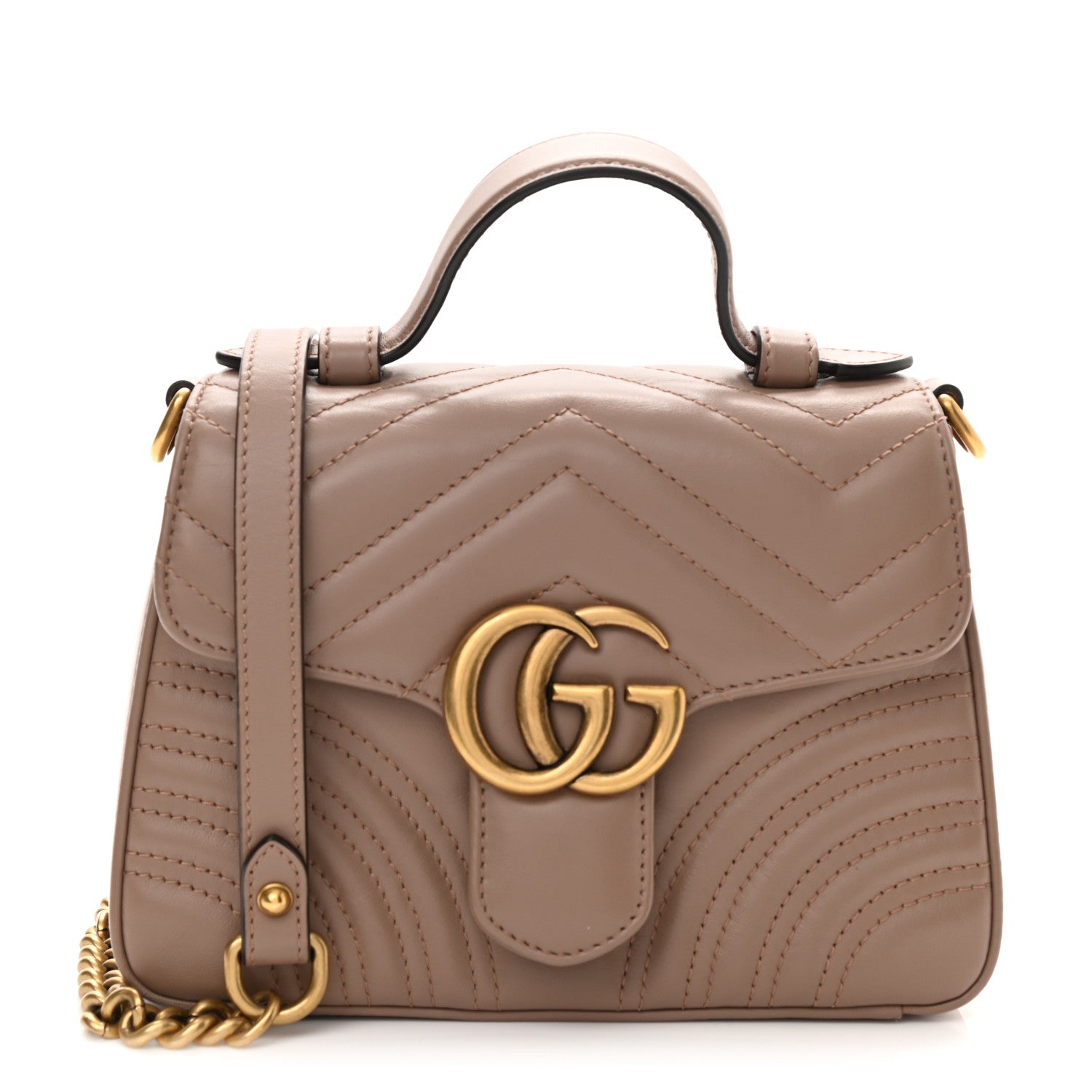 Gucci Calfskin Matelasse Mini GG Marmont Top Handle Shoulder Bag Porcelain Rose 1 of 12