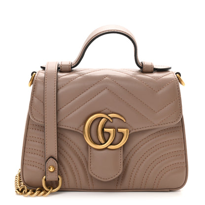 Gucci Calfskin Matelasse Mini GG Marmont Top Handle Shoulder Bag Porcelain Rose 1 of 12
