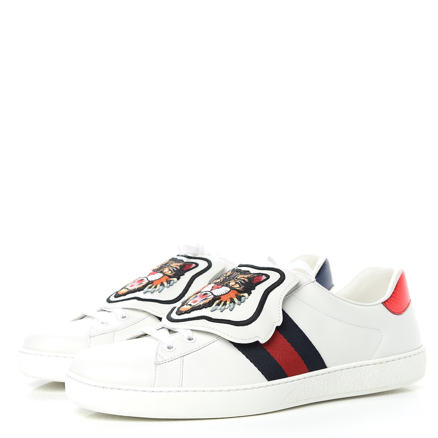 Gucci Calfskin Ayers Web Angry Cat Embroidered Mens Ace Sneakers 11.5 White 3 of 9