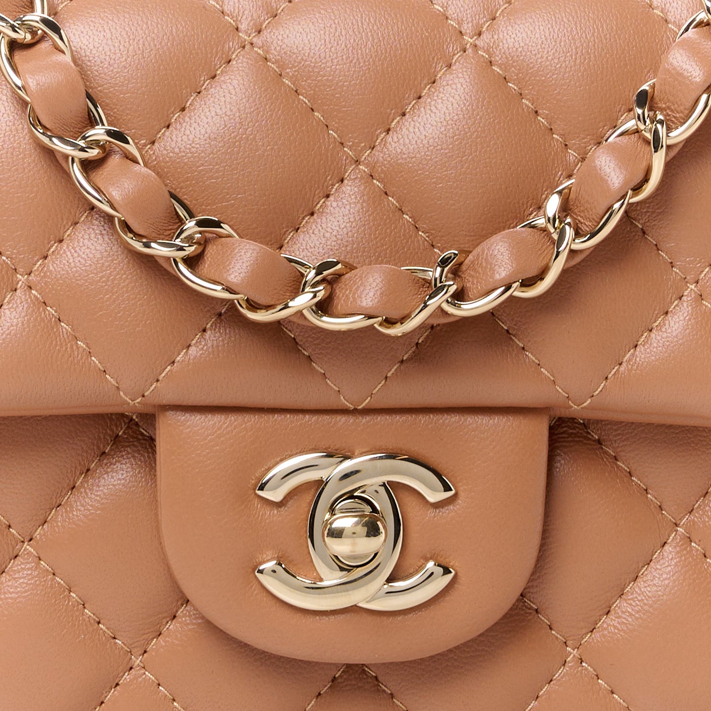 Lambskin Quilted Mini Rectangular Flap Brown
