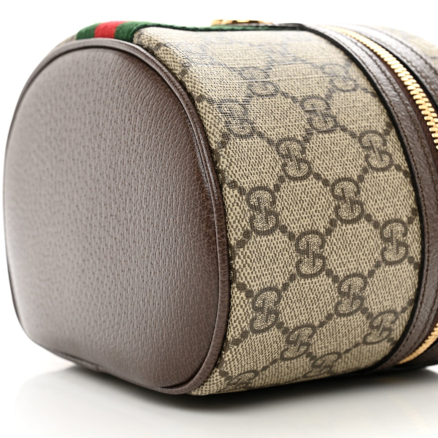 GG Supreme Monogram Textured Calfskin Web Ophidia Vanity Cosmetic Case Beige Ebony New Acero