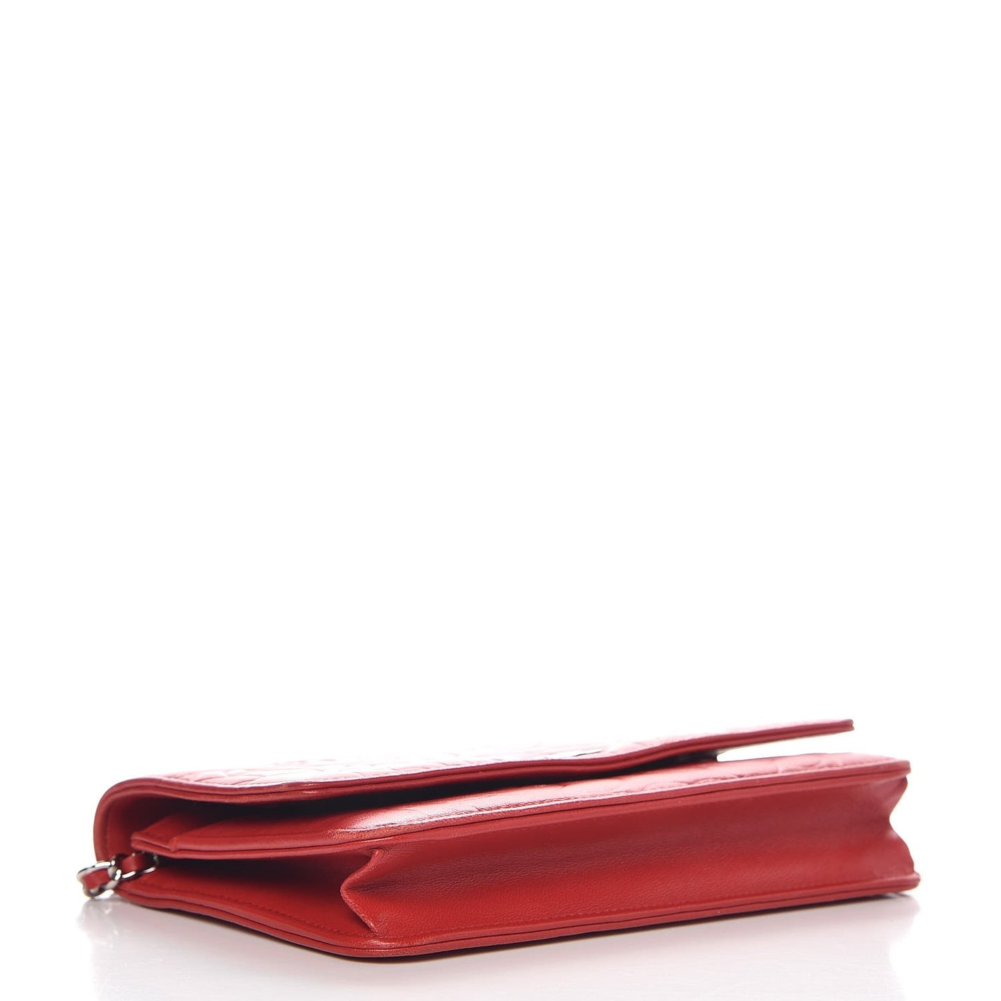 Lambskin Camellia Embossed Wallet On Chain WOC Red