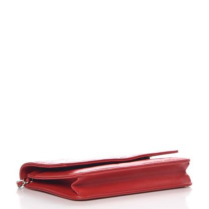 Chanel Lambskin Camellia Embossed Wallet On Chain WOC Red 4 of 9