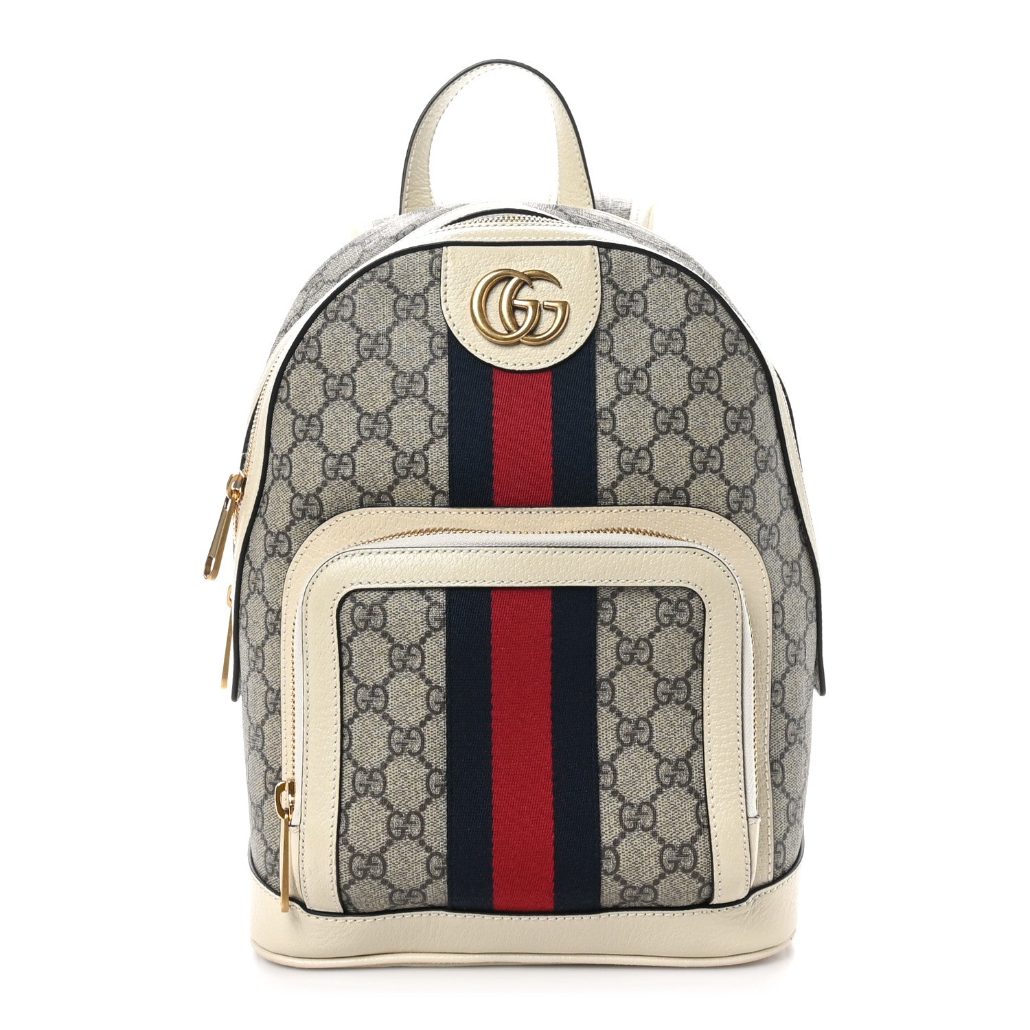 Gucci GG Supreme Monogram Textured Calfskin Web Small Ophidia Day Backpack Beige Ebony Mystic White 1 of 12