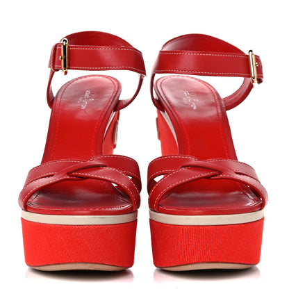 Louis Vuitton Canvas Waterfall Wedge Sandals 39.5 Red 2 of 13