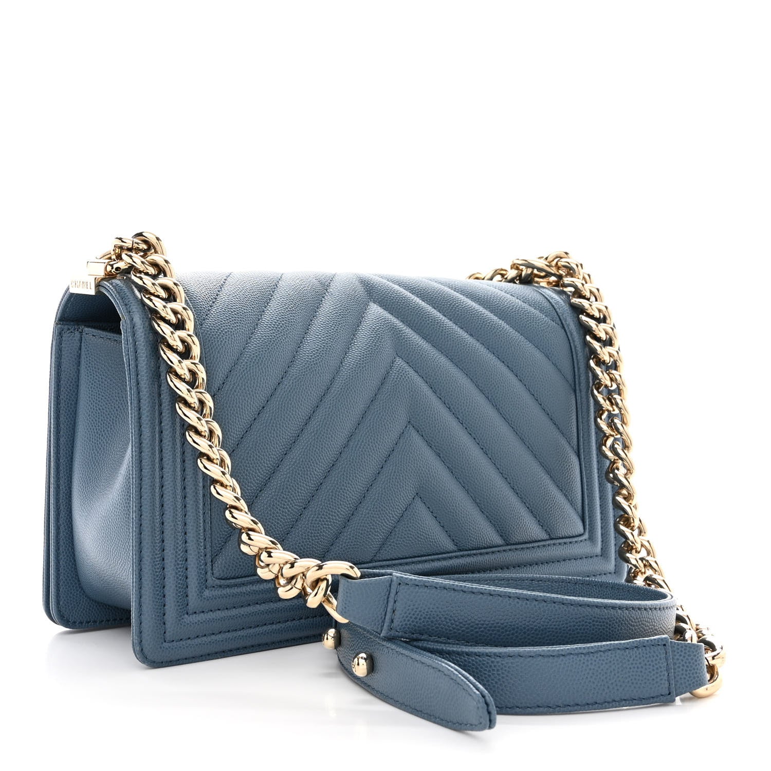 Chanel Caviar Chevron Quilted Medium Boy Flap Blue 3 of 11