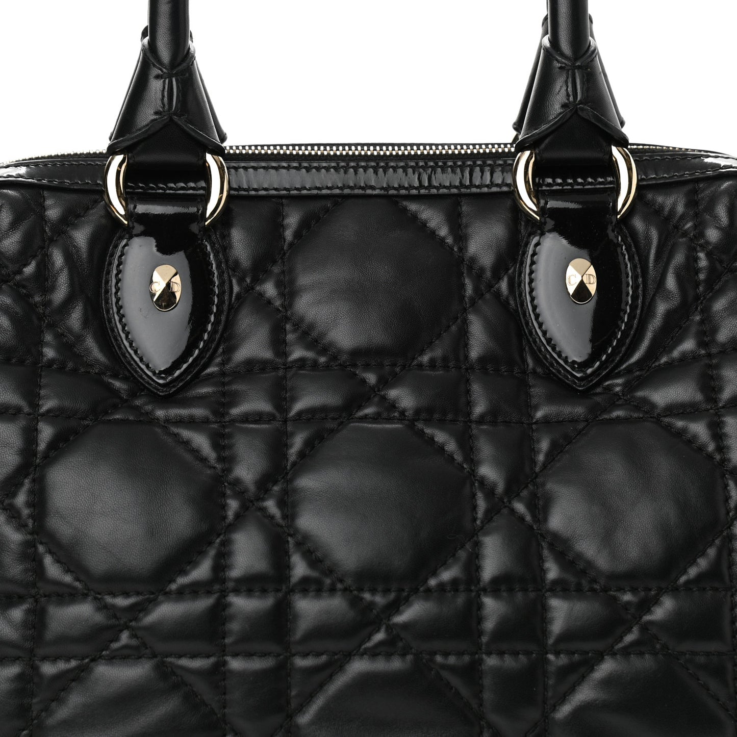 Lambskin Cannage 2 Dior Zip Top Satchel Black