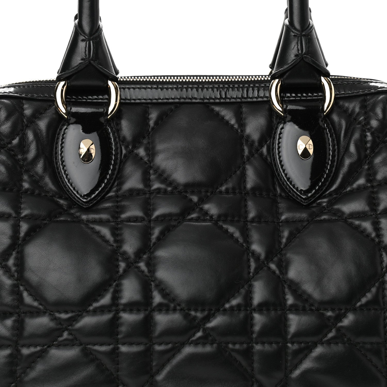 Christian Dior Lambskin Cannage 2 Dior Zip Top Satchel Black 8 of 9