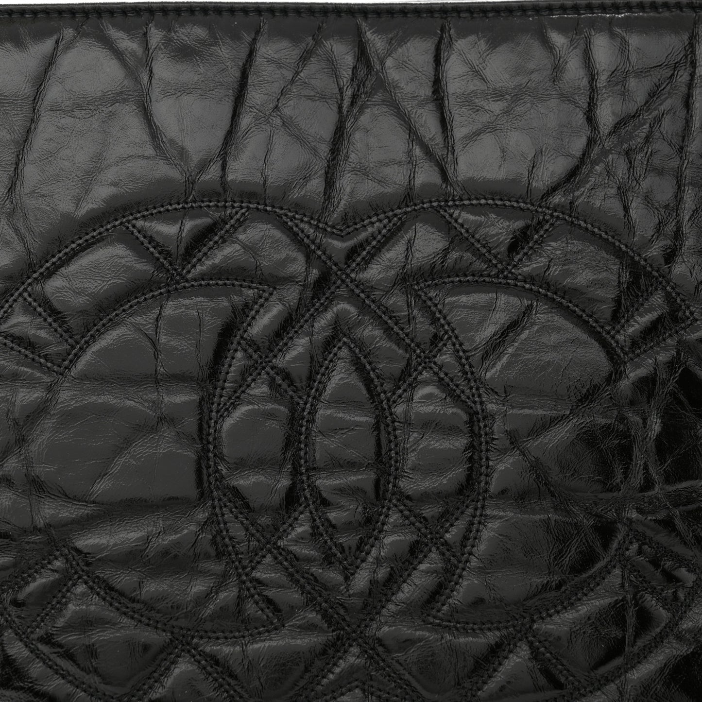 Shiny Aged Calfskin Quilted Small Shopping Bag Black