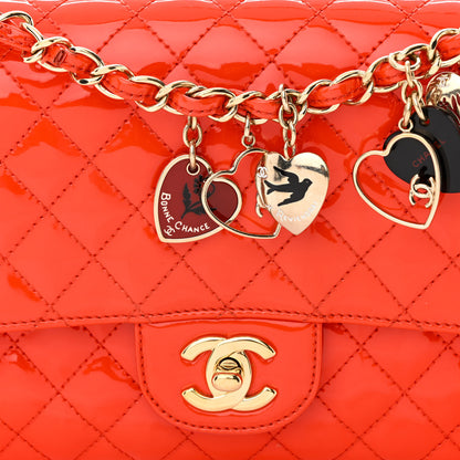 Chanel Patent Calfskin Quilted Valentine Charms Medium Single Flap Red 8 of 11