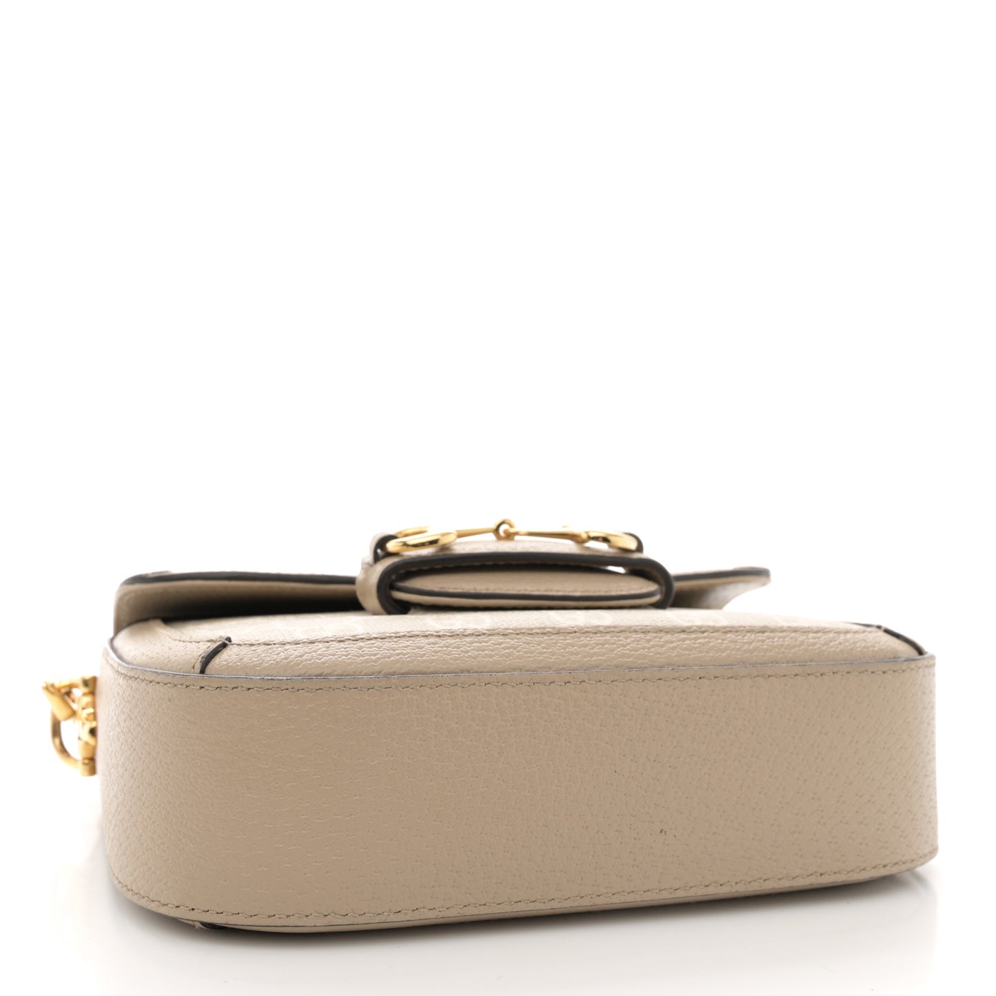 GG Supreme Monogram Textured Dollar Calfskin Web Mini Horsebit 1955 Shoulder Bag Beige Mystic White Oatmeal