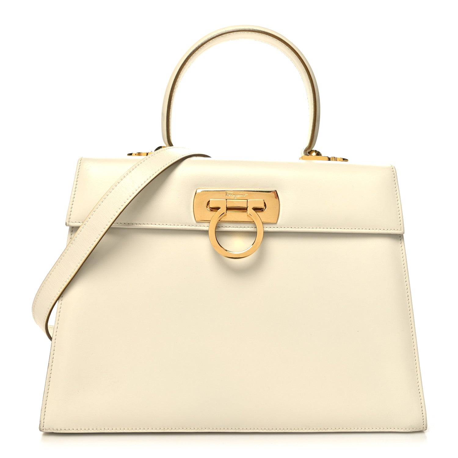 Salvatore Ferragamo Brushed Off Calfskin Iconic Large Top Handle Bag Magnolia 1 of 12