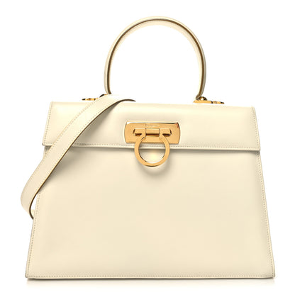 Salvatore Ferragamo Brushed Off Calfskin Iconic Large Top Handle Bag Magnolia 1 of 12