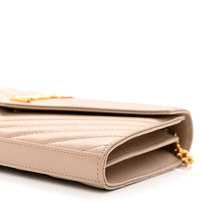 Saint Laurent Grain De Poudre Matelasse Chevron Monogram Chain Wallet Deep Beige 10 of 11