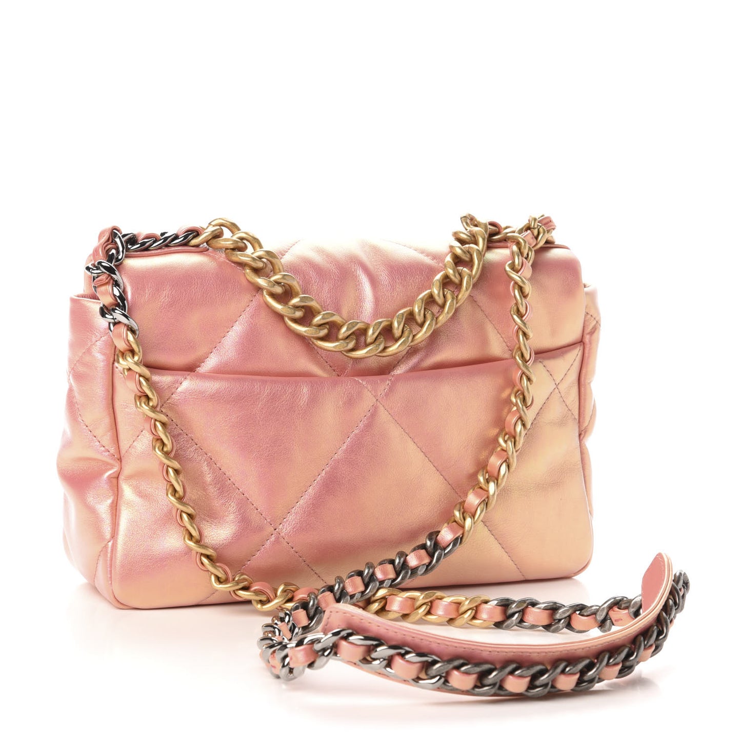 Iridescent Calfskin Quilted Medium 19 Flap Pink