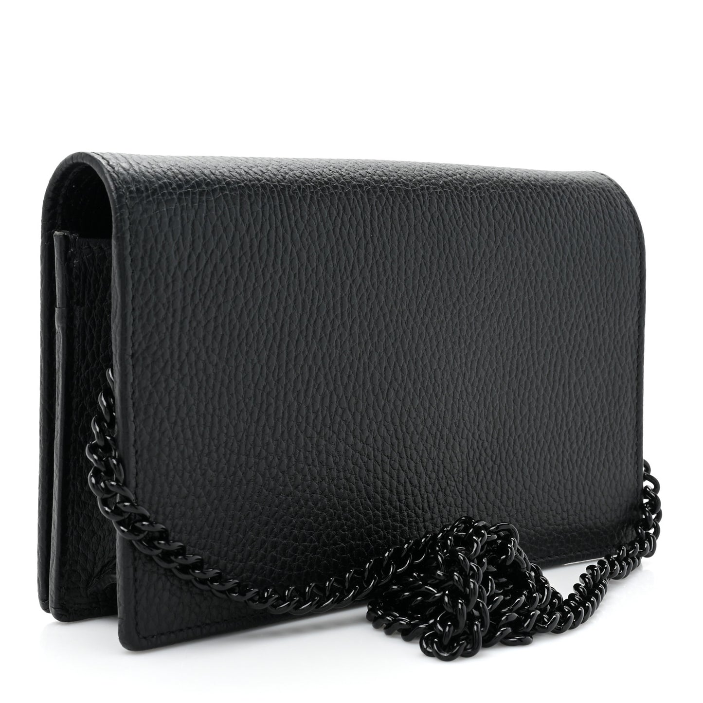 Dollar Calfskin Enamel Monochrome Mini GG Marmont Chain Wallet Black