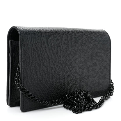 Gucci Dollar Calfskin Enamel Monochrome Mini GG Marmont Chain Wallet Black 3 of 11