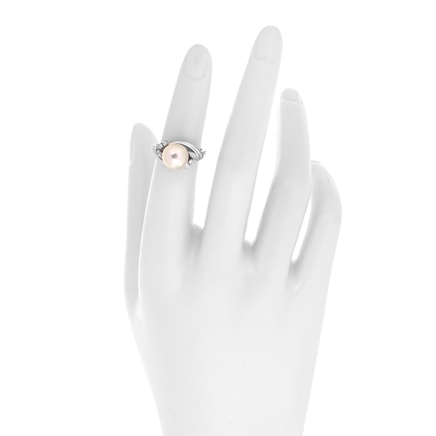 Mikimoto Platinum Diamond Akoya Pearl 9mm Ring 48 4.5 2 of 6
