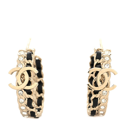 Chanel Crystal Lambskin CC Chain Hoop Earrings Gold Black 1 of 5