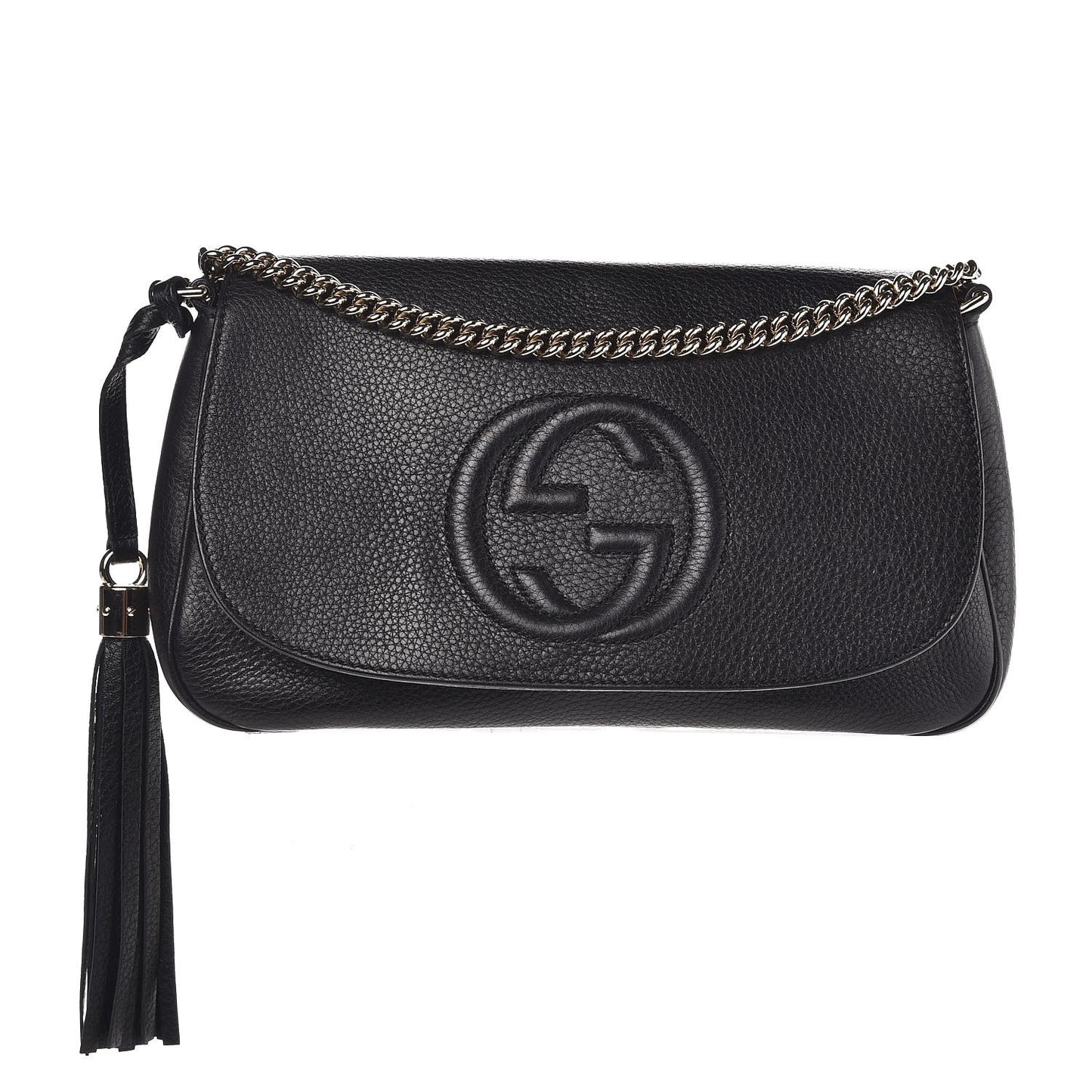 Pebbled Calfskin Medium Soho Flap Crossbody Black