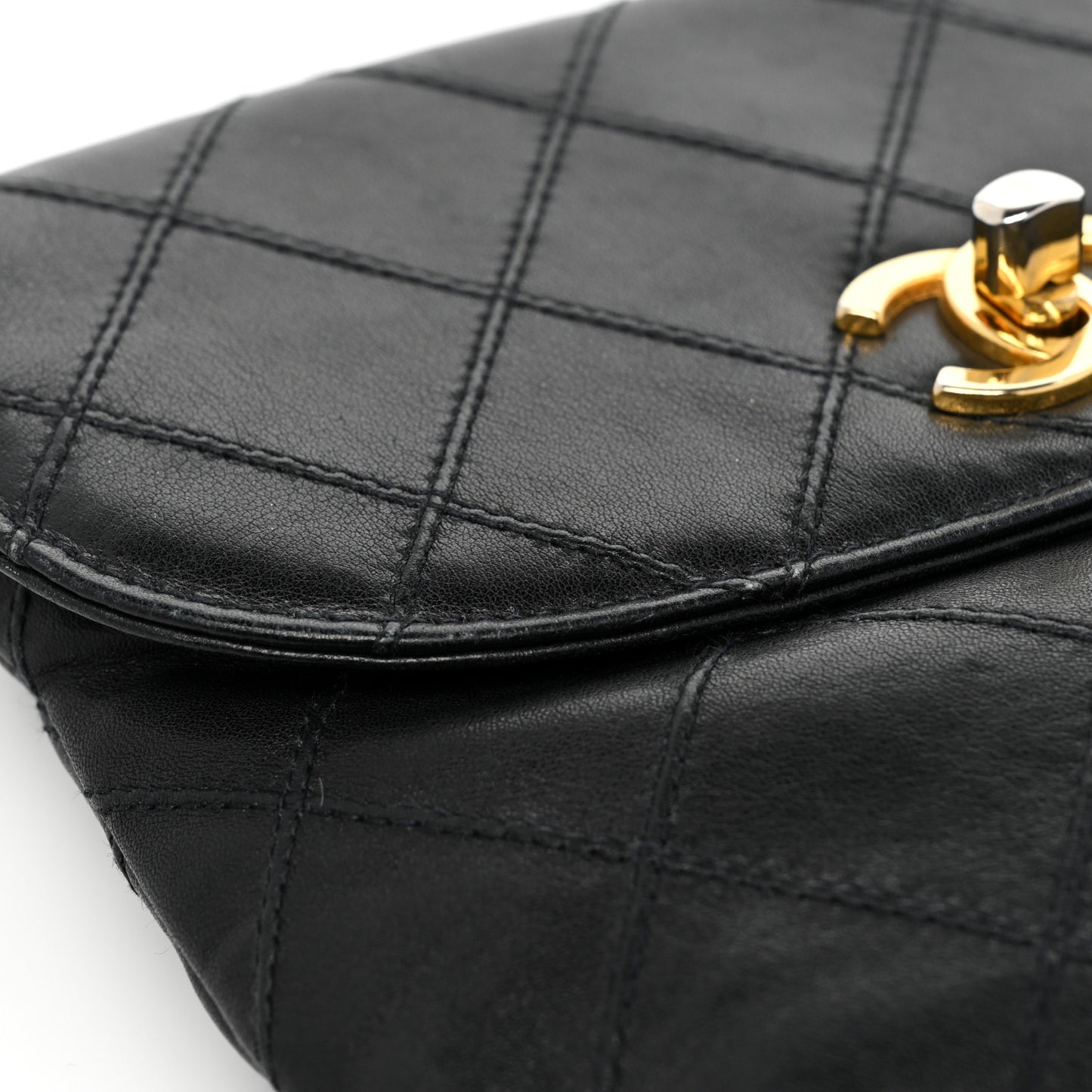 Lambskin Diamond Stitched Flap Waist Belt Bag 70 28 Black