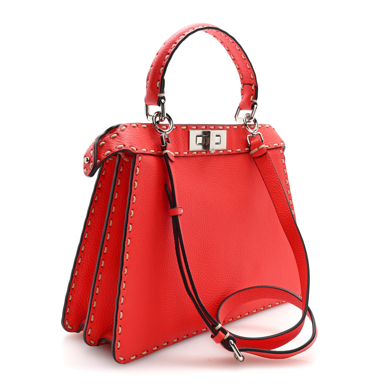 Fendi Vitello Granato Camoscio Selleria Macro Stitchings Medium Peekaboo I SEE U Satchel Tullipano 3 of 10