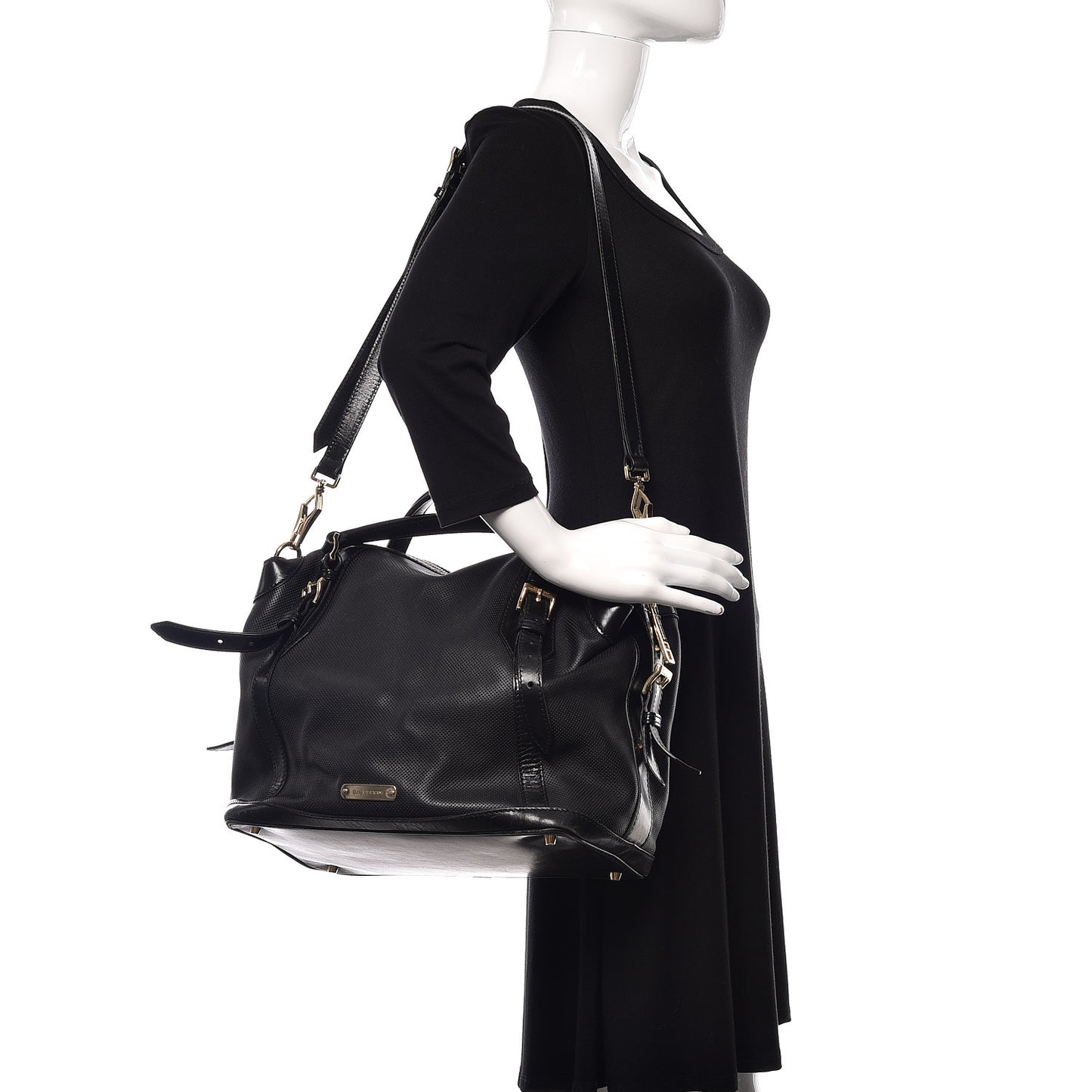 Calfskin Perforated Ellers Satchel Black