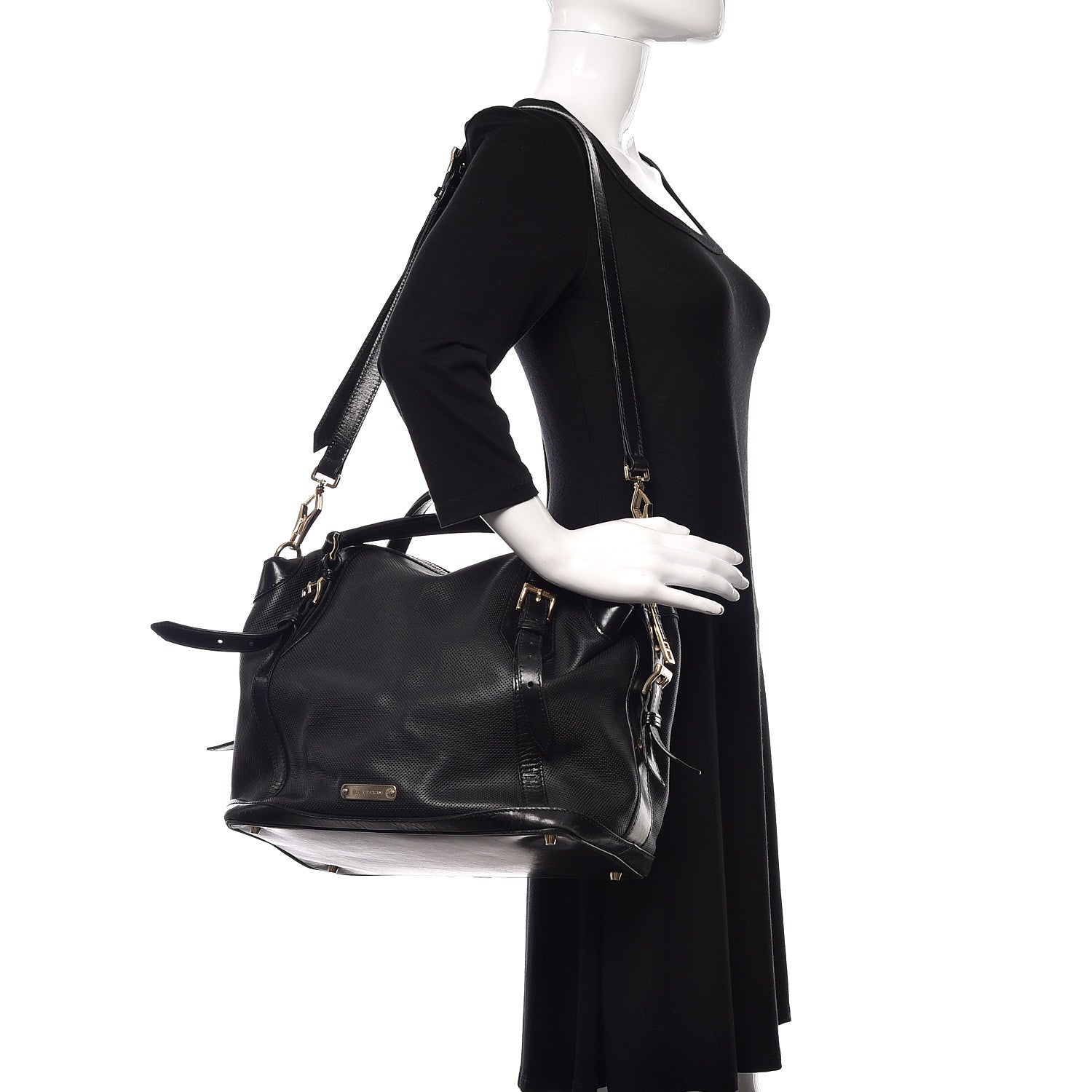 Burberry Calfskin Perforated Ellers Satchel Black 2 of 12