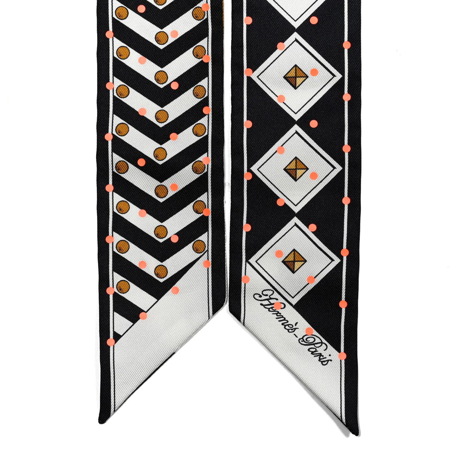 Hermes Silk Colliers Et Chiens Plumetis Twilly Black Gold Orange 2 of 4