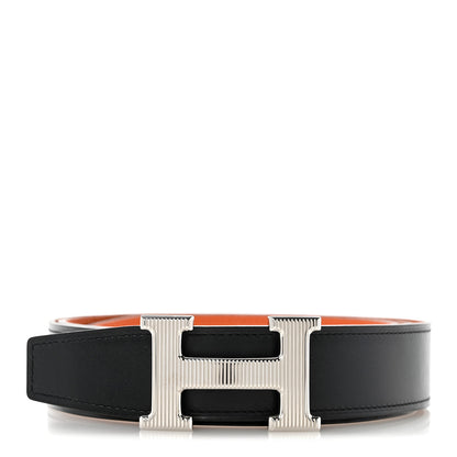 Hermes Box Togo 32mm Striee H Belt 110 44 Black Orange 1 of 10