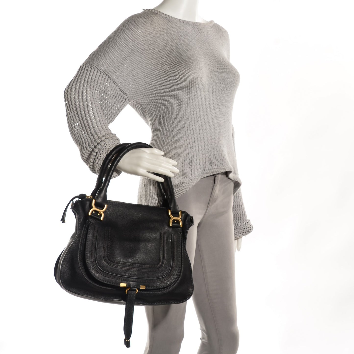 Calfskin Small Marcie Satchel Black