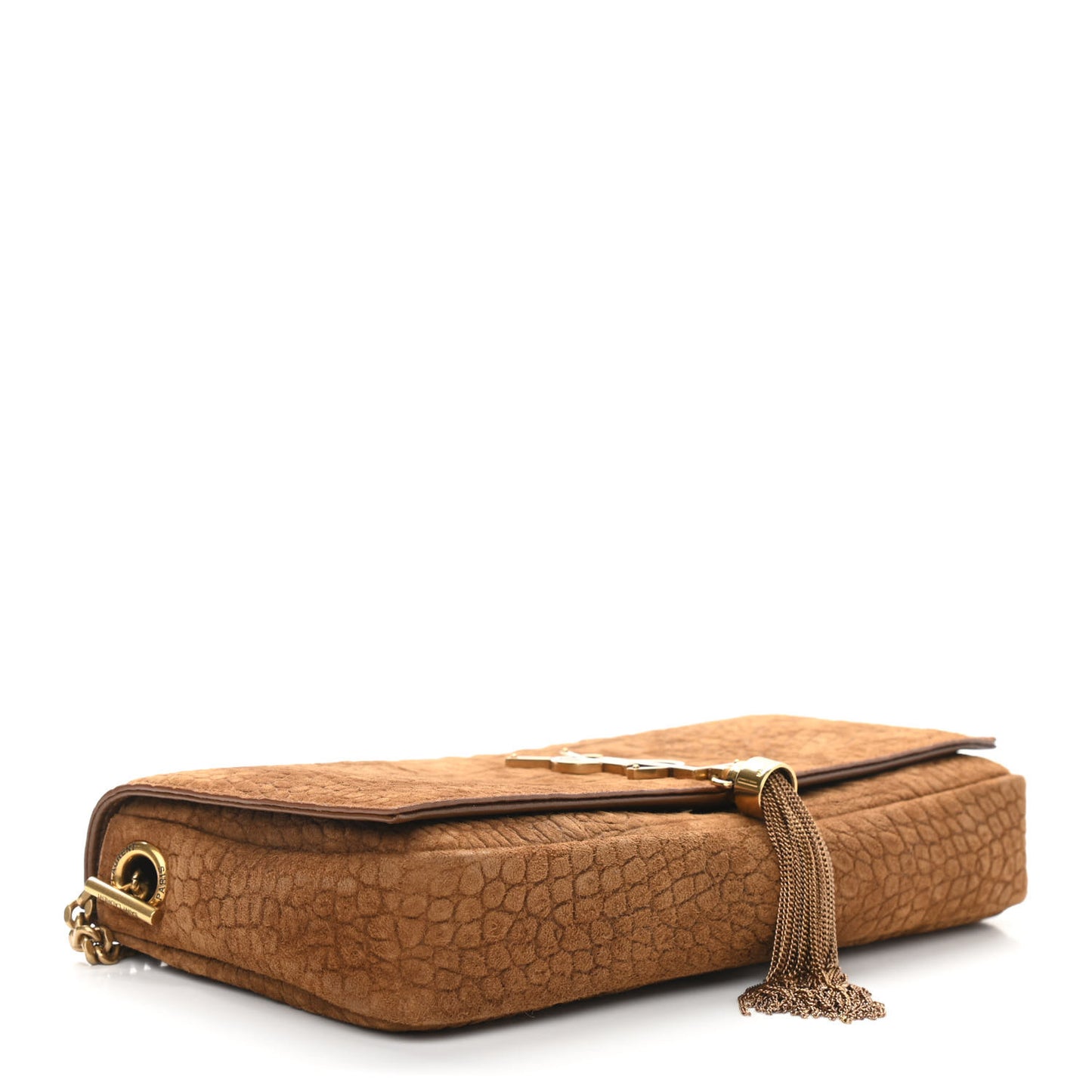 Crocodile Embossed Suede Monogram Tassel Kate 99 Tan