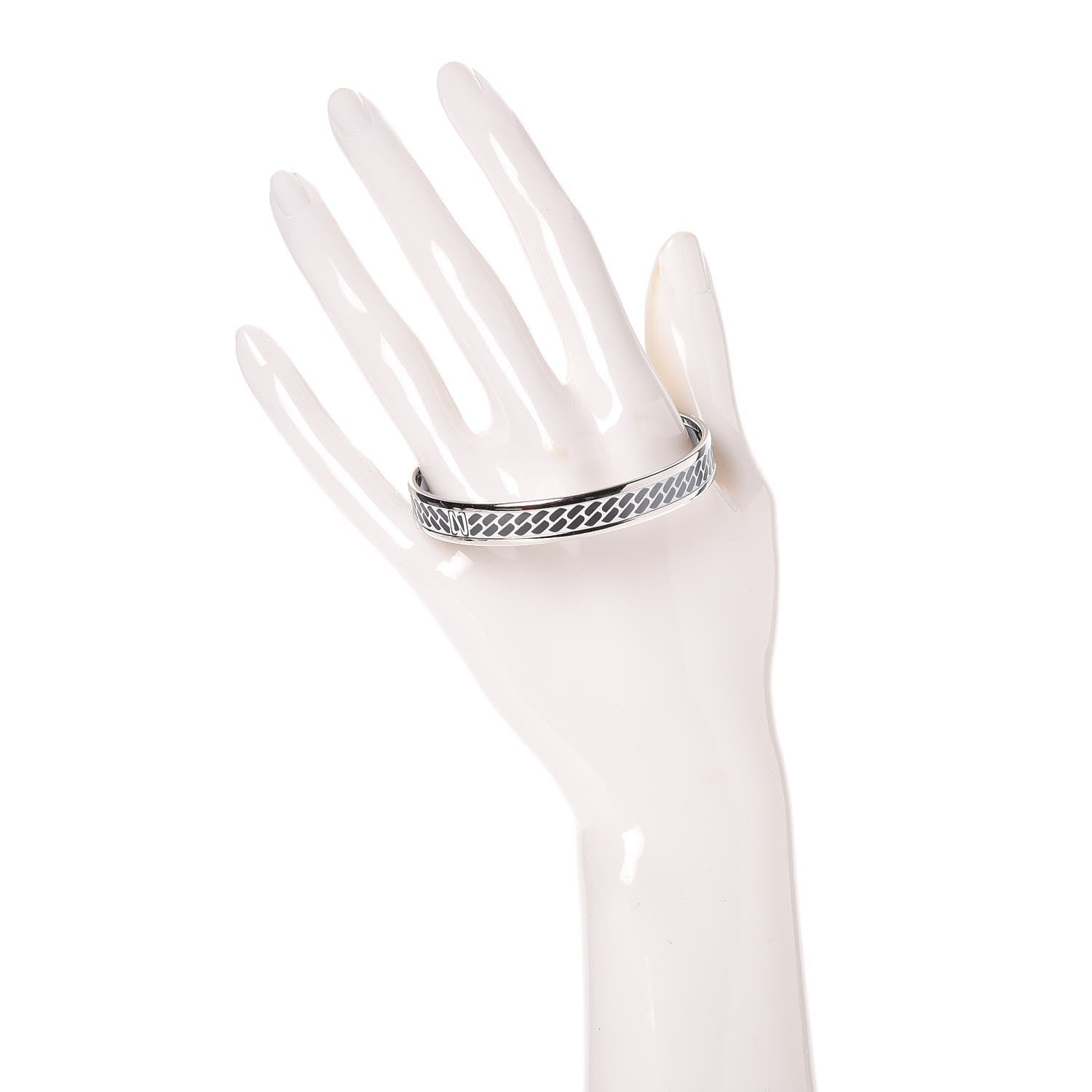 Hermes Enamel Printed Narrow Clic C'est Noue Bracelet 62 White Platinum 2 of 4