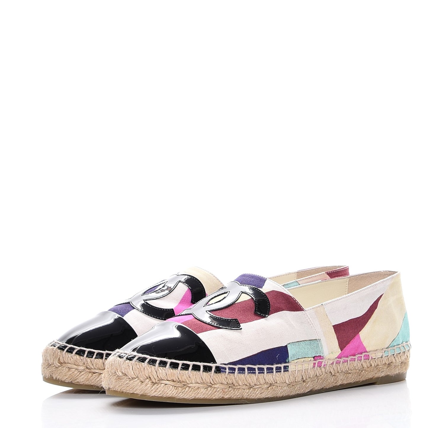 Patent Fabric Striped CC Espadrilles 39 Multicolor Black